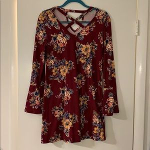 Long sleeve floral print mini dress